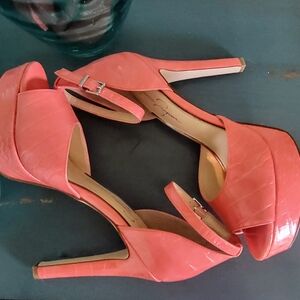 Elegant Coral Peep-Toe Heels